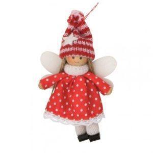 Papusa ingeras cu rochie - rosie cu buline